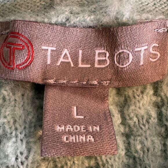 T by Talbots hoodie mint green white navy waffle weave tunic top lambswool Sz L - Picture 7 of 8